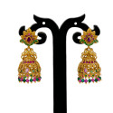 Stylish Antique Gold Plated Peacock Stone Jhumka