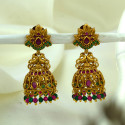 Stylish Antique Gold Plated Peacock Stone Jhumka