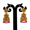 Antique Gold Plated Peacock Ruby CZ Stone Jhumka Earrings