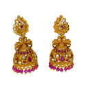 Antique Gold Plated Peacock Ruby CZ Stone Jhumka Earrings