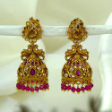 Antique Gold Plated Peacock Ruby CZ Stone Jhumka Earrings