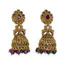Small Antique Gold Plated Twin Peacock Stone Jhumkas