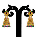 Small Antique Gold Plated Twin Peacock Stone Jhumkas