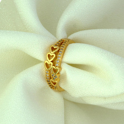 Alluring Gold Plated Adjustable CZ Heart Finger Ring