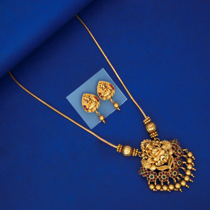 Ethnic Matte Finish Peacock Lakshmi Pendant Necklace Set