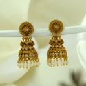 Traditional Antique Gold Plated Floral Jhumka Earrings