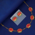Lotus Design Matte Gold-Plated Curb Chain Necklace Set