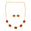 Lotus Design Matte Gold-Plated Curb Chain Necklace Set