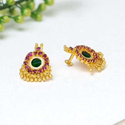 Kerala Gold Plated Palakka Style Round Enamel Ear Studs