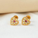 Pretty Small Gold Plated Ruby CZ Stone Heart Studs