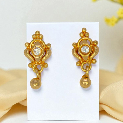 Cute Small Gold Plated White Stone Stud Earrings