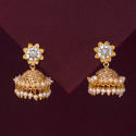 Pearls Hanging Gold Plated White Stone Floral Jhumka