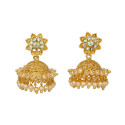 Pearls Hanging Gold Plated White Stone Floral Jhumka