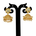 Pearls Hanging Gold Plated White Stone Floral Jhumka