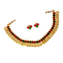 Antique Square Kemp Stone Lakshmi Kasu Necklace Set