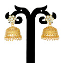Gold Plated White Stone Floral Stud Pearl Hanging Jhumka