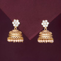 Gold Plated White Stone Floral Stud Pearl Hanging Jhumka
