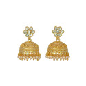 Gold Plated White Stone Floral Stud Pearl Hanging Jhumka