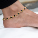 Gold-Plated Black CZ Heart Link Anklet