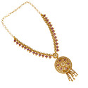 Antique Gold-Plated Ruby Circular Pendant Necklace