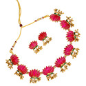 Blooming Matte Gold Plated Lotus Ghunghroo Necklace Set
