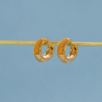 Gold-Plated Beaded Design Small Hoop Earrings