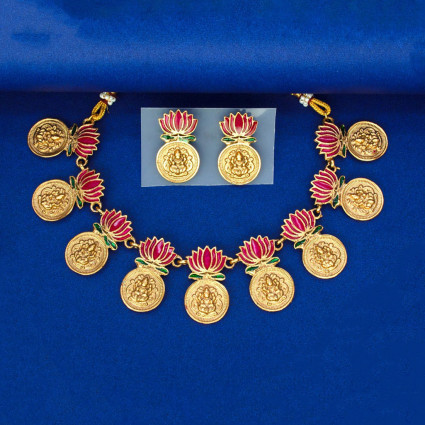 Ethnic Lakshmi Kasu Lotus Necklace Set