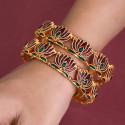 Trendy Matte Gold Plated Lotus Enamel Bangle
