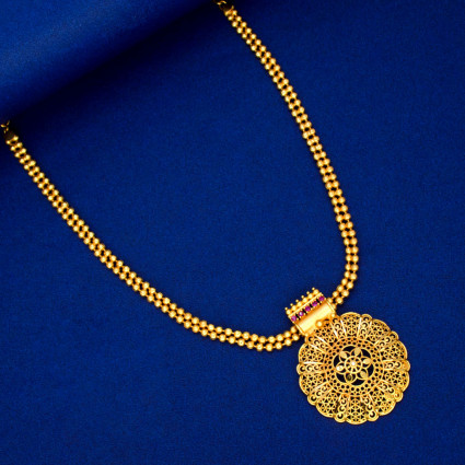 Double Layer Ball Chain Ruby Stone Floral Necklace