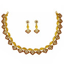 Antique Gold Plated Floral Leaf Ruby CZ Necklace Set
