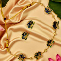 Matte Gold-Plated Beads Chain Lotus Necklace Set