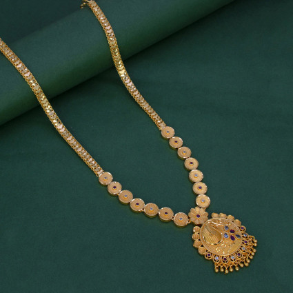 Classic Matte Gold Plated Floral Long Chain
