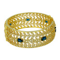 Stunning Gold Plated Paisley CZ Stone Broad Screw Bangle