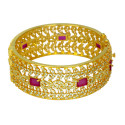 Stunning Gold Plated Paisley CZ Stone Broad Screw Bangle