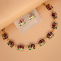 Matte Gold-Plated Lotus Link Design Necklace Set