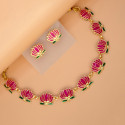 Trendy Matte Gold-plated Lotus Necklace Set