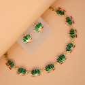 Matte Gold-Plated Lotus Link Design Necklace Set