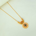 Kerala-Style Gold Plated Ruby Floral Pendant Necklace