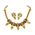 Multi-colour Kemp Stone Matte Lotus Necklace Set