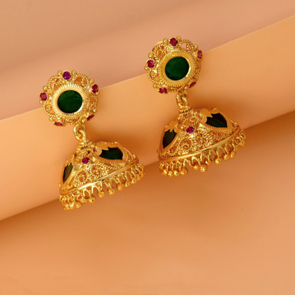 Traditional Gold Plated Ruby Palakka Jhumka