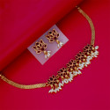 Matte Gold Finish Kemp and Pearls Lotus Necklace Set