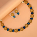 Antique Matte Elegant Floral Square Stone Sufi Necklace Set