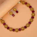 Antique Matte Elegant Floral Square Stone Sufi Necklace Set