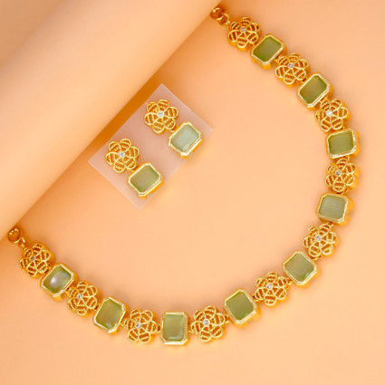 Antique Matte Floral Square Stone Sufi Necklace Set
