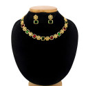 Antique Matte Floral Square Stone Sufi Necklace Set