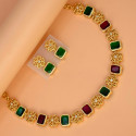 Antique Matte Floral Square Stone Sufi Necklace Set