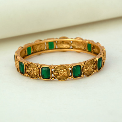 Antique Gold Plated Square Stone Lakshmi Kasu Bangle