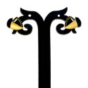 Textured Gold Plated Triangle Black CZ Stud Earrings
