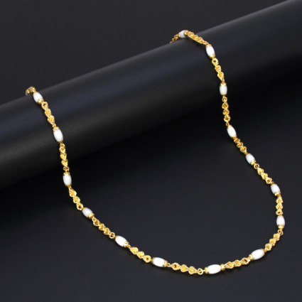 Simple Gold Plated Twisted Chain Pearl Mala