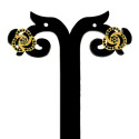Gold Plated Black CZ Floral Swirl Stud Earrings 